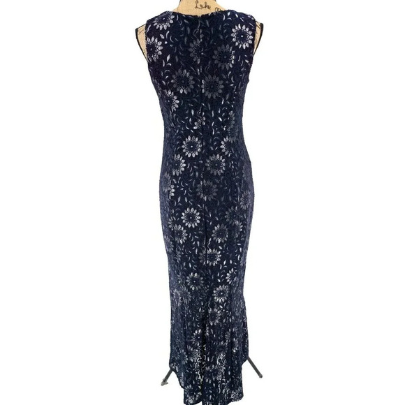Enfocus Studio Dress Women 6 Dark Blue Gold Sleeveless‎ Lace Maxi Evening Party - Picture 2 of 9